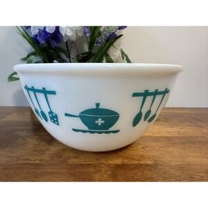 Vintage‎ Hazel-Atlas Kitchen Aids Mixing Bowl – Turquoise on Milk Glass Retro